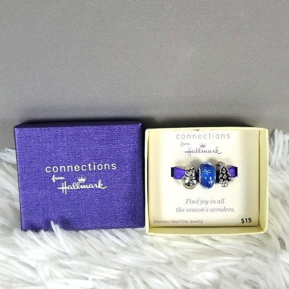 Hallmark Jewelry - Hallmark Stainless Steel Holiday 3 Pk Tree, Snowman & Blue Glass Bead, NEW